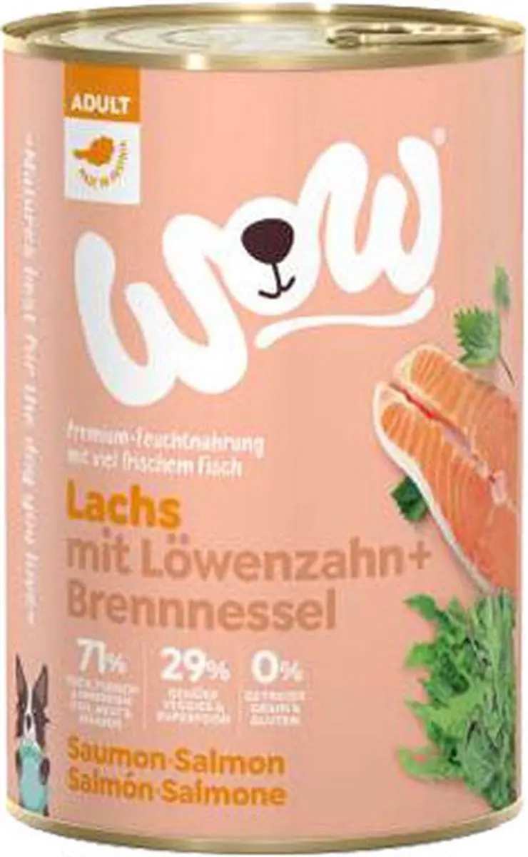 WOW Adult Zalm Graanvrij Natvoer Hond - 6x 400g - afbeelding 2 van 2