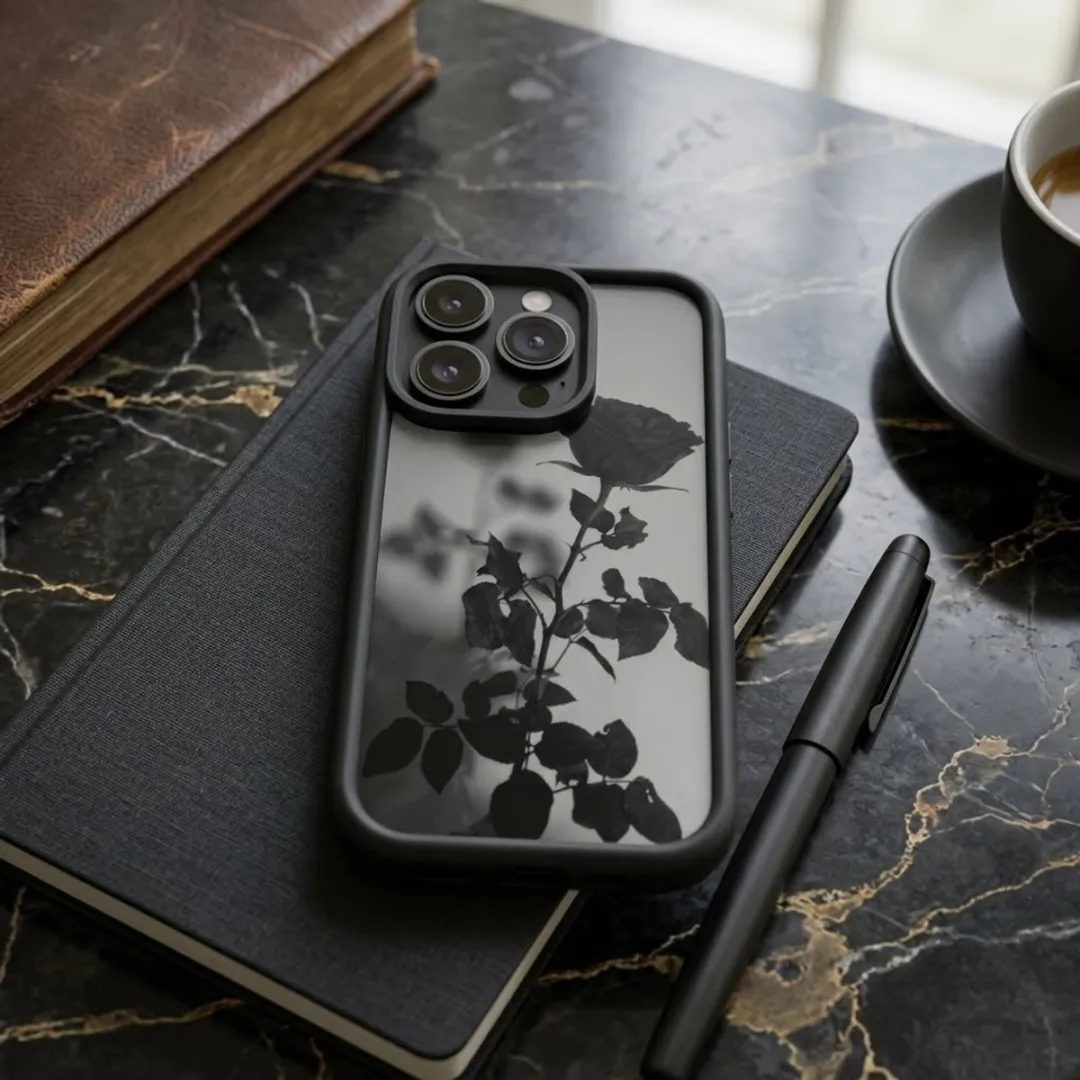 NUVEX iPhone 15 Pro Hoesje - Zwart/Transparant - Roosprint