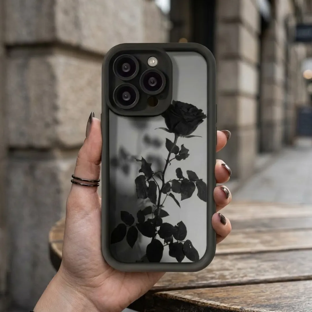 NUVEX iPhone 15 Pro Hoesje - Zwart/Transparant - Roosprint