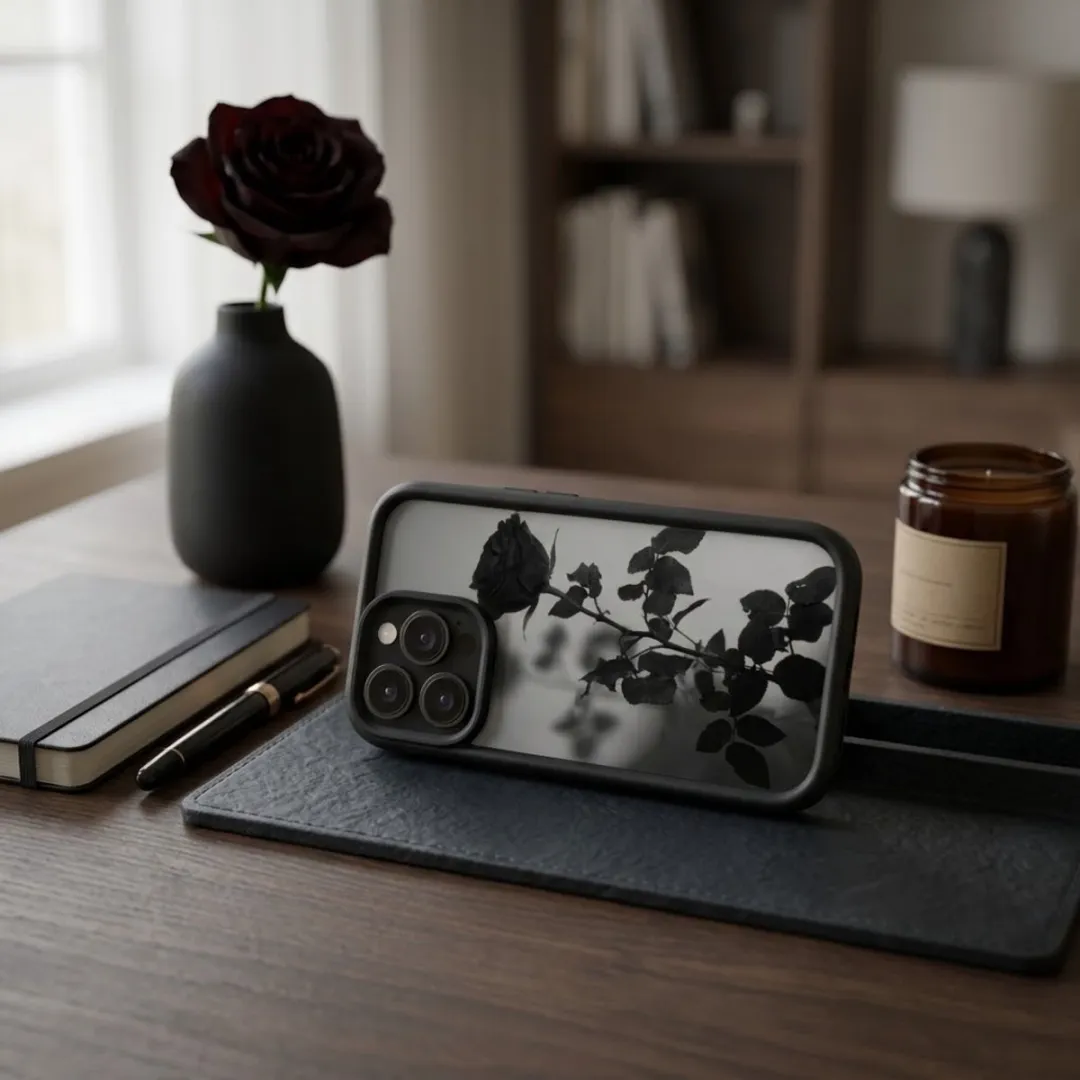 NUVEX iPhone 15 Pro Hoesje - Zwart/Transparant - Roosprint