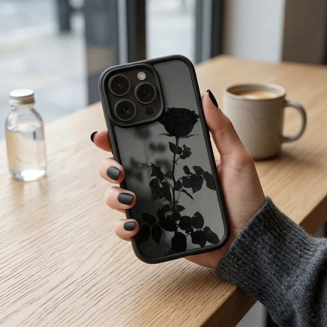 NUVEX iPhone 15 Pro Hoesje - Zwart/Transparant - Roosprint