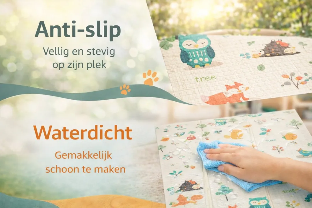 Speelmat Baby, Peuter & Kind 150x200 cm – Extra Dik Speelkleed – Voor Binnen & Buiten – Foam Kruipmat – Dubbelzijdig Opvouwbaar – Inclusief Opbergtas – Zacht & Veilig speelmat dieren & boom