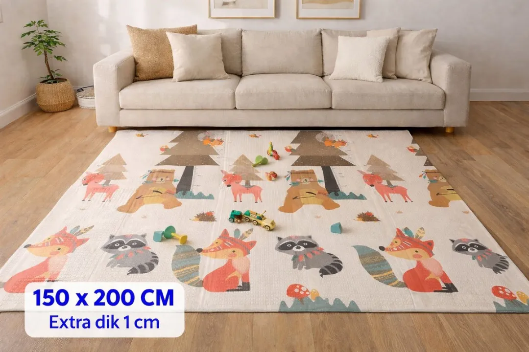 Speelmat Baby, Peuter & Kind 150x200 cm – Extra Dik Speelkleed – Voor Binnen & Buiten – Foam Kruipmat – Dubbelzijdig Opvouwbaar – Inclusief Opbergtas – Zacht & Veilig speelmat dieren & boom