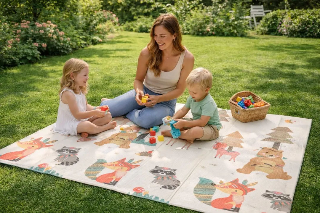 Speelmat Baby, Peuter & Kind 150x200 cm – Extra Dik Speelkleed – Voor Binnen & Buiten – Foam Kruipmat – Dubbelzijdig Opvouwbaar – Inclusief Opbergtas – Zacht & Veilig speelmat dieren & boom