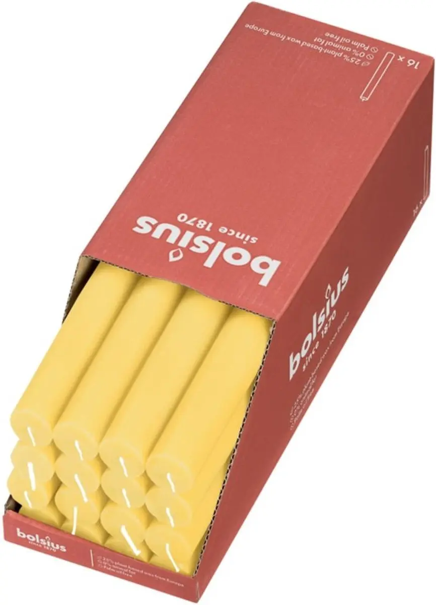 Bolsius Rustiek Dinerkaars Sunny Yellow 27cm - 16 stuks - afbeelding 4 van 4