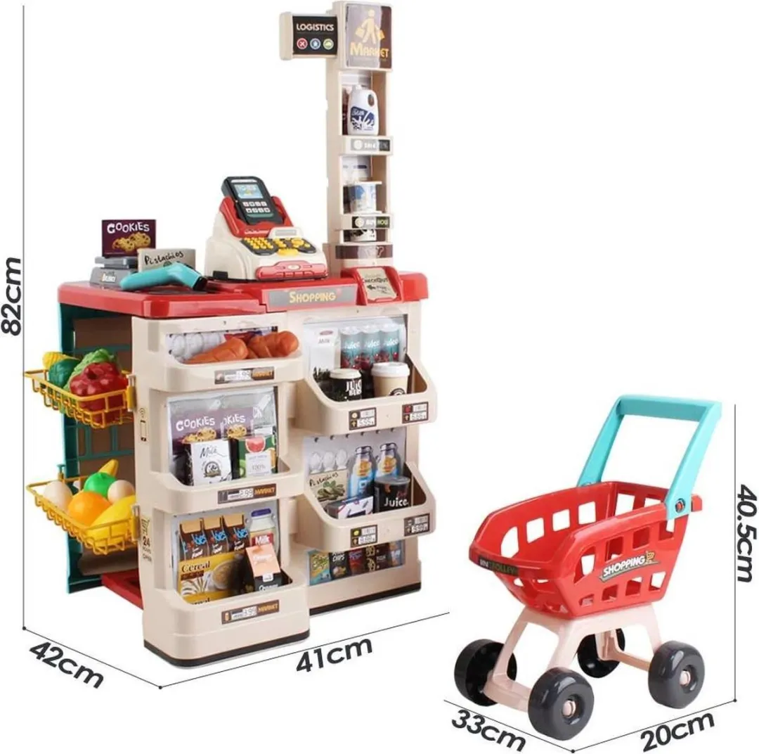 Supermarkt met winkelwagen 48 delig, Winkel, Winkeltje, Supermarkt, Supermarket, Store, Speelgoed supermarkt, Speelgoed winkel