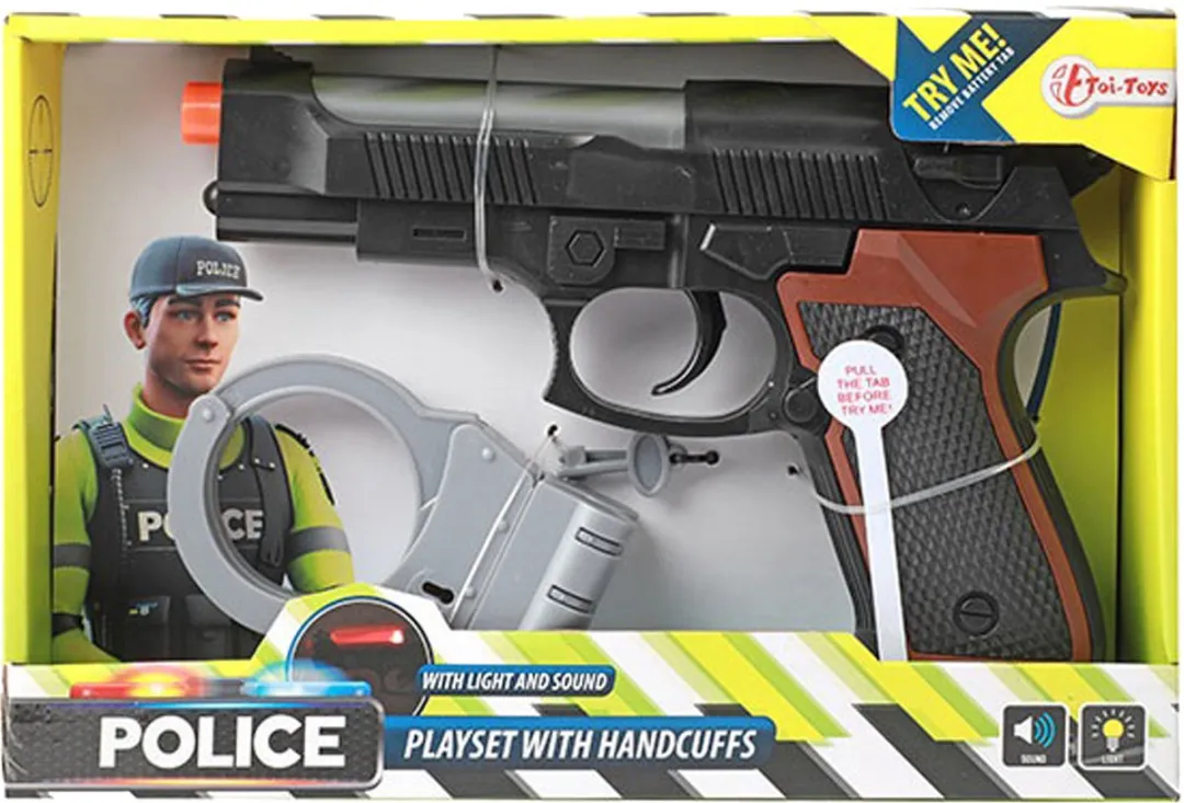 Toi-Toys Politie Pistool met Handboeien - Licht & Geluid - 3 Stuks