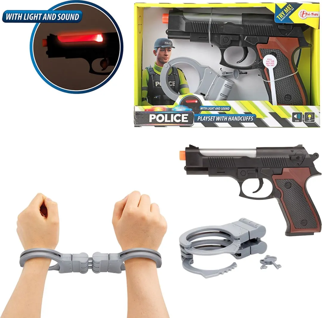 Toi-Toys Politie Pistool met Handboeien - Licht & Geluid - 3 Stuks