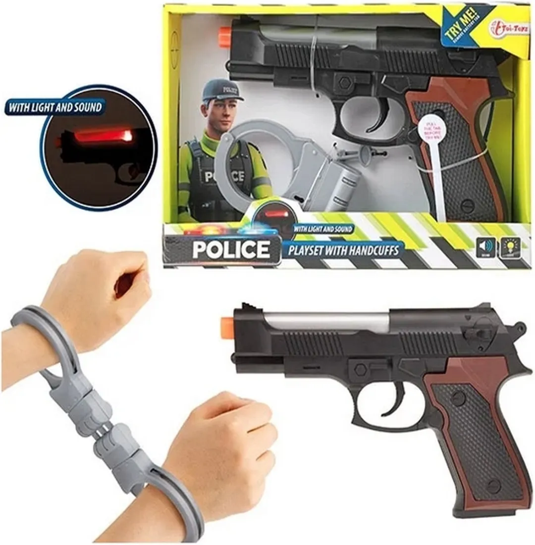 Toi-Toys Politie Pistool met Handboeien - Licht & Geluid - 3 Stuks