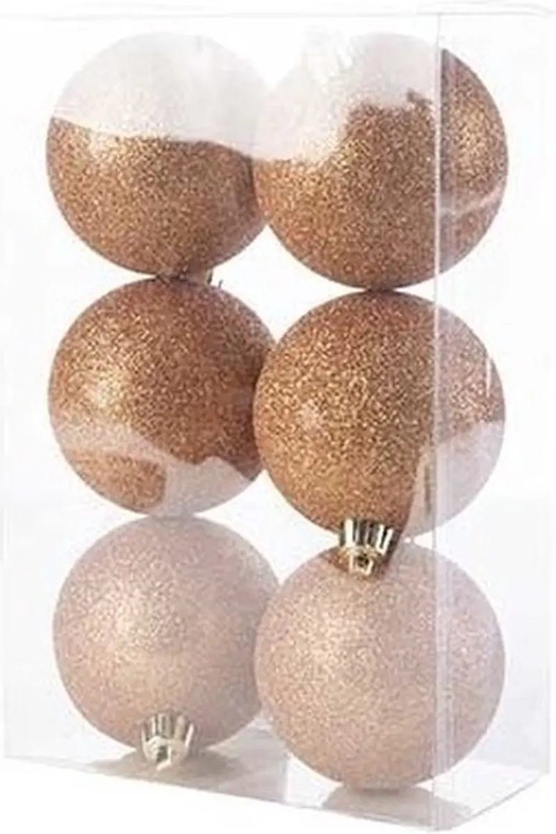 12x Koperen kunststof kerstballen 8 cm