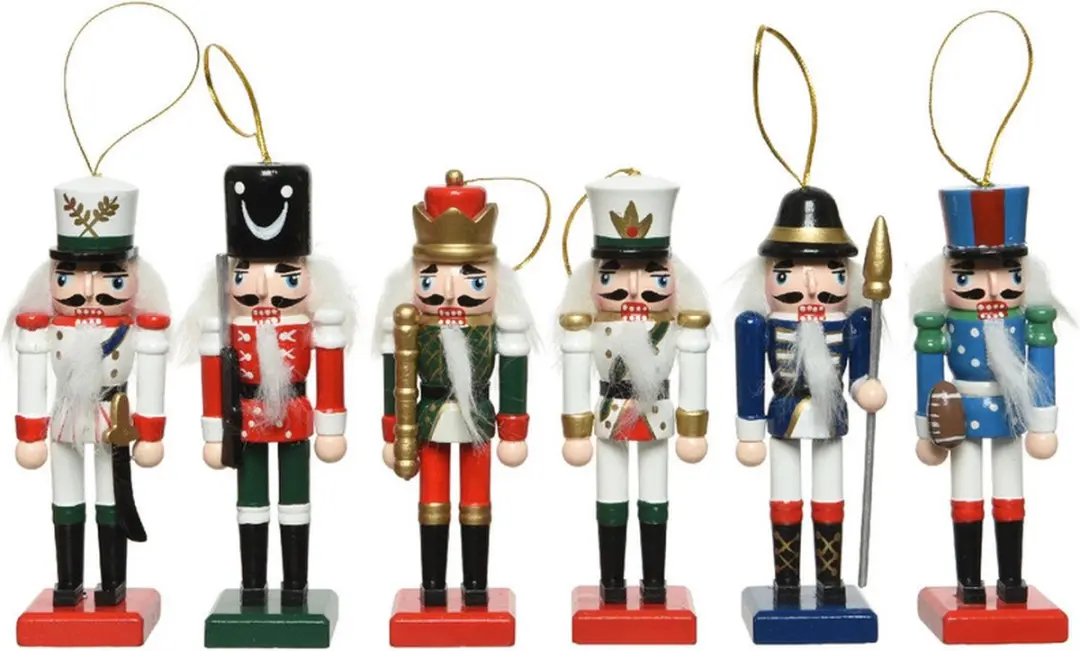 Decoris 6x Kerstboomhangers notenkraker poppetjes