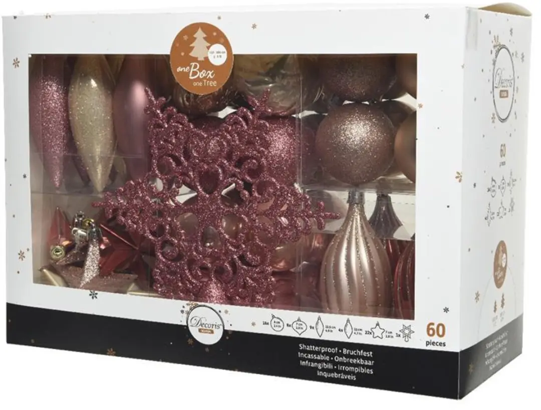 Kerstballenset kunststof 60 stuks roze