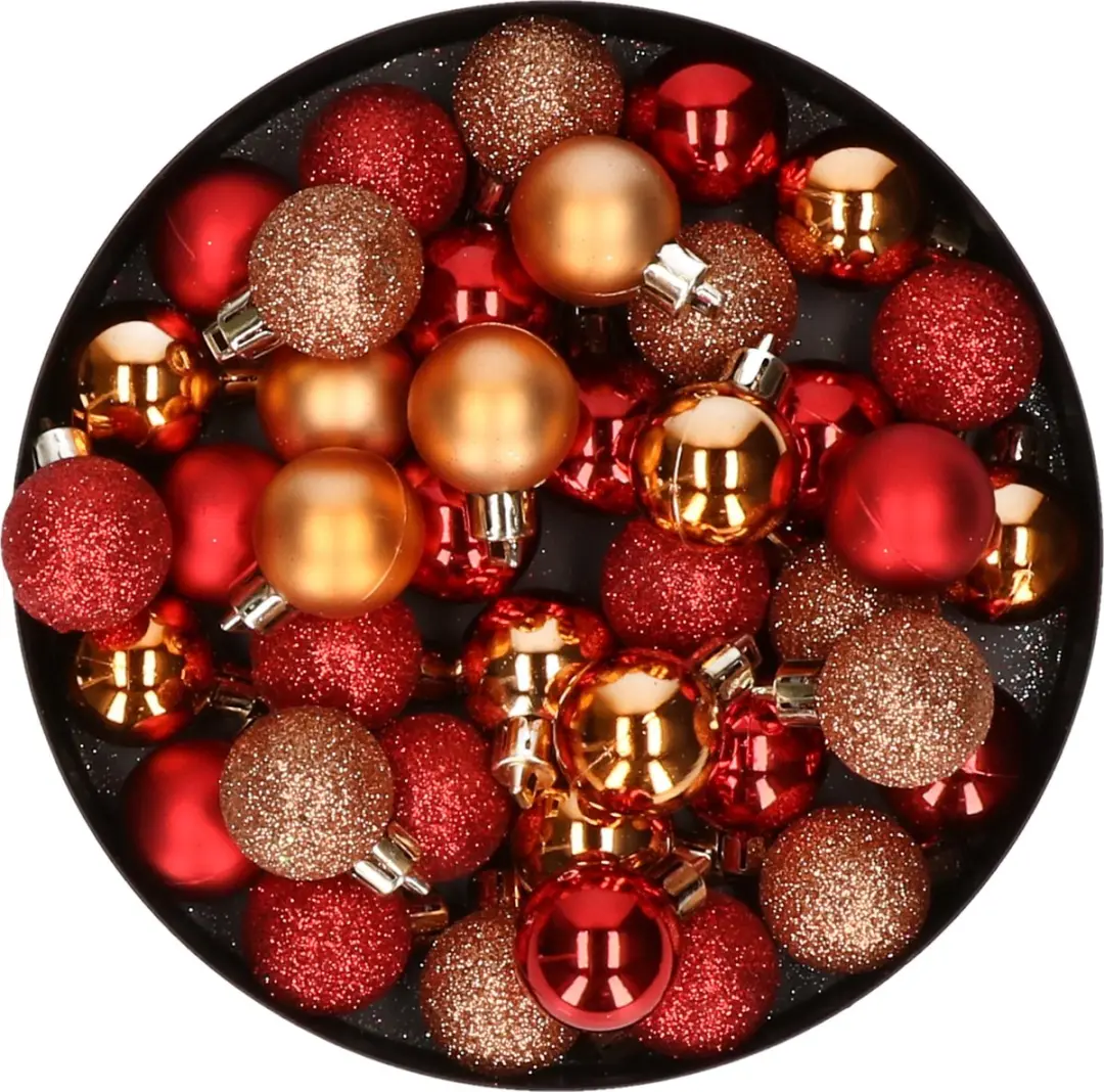 Kleine kunststof kerstversiering 40x stuks set en 3 cm kerstballen in het koper