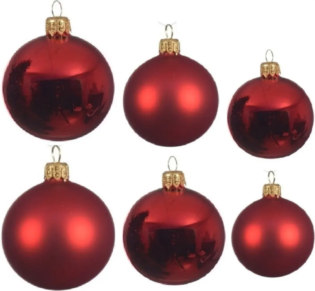 Compleet glazen kerstballen pakket kerstrood glans/mat 16x stuks