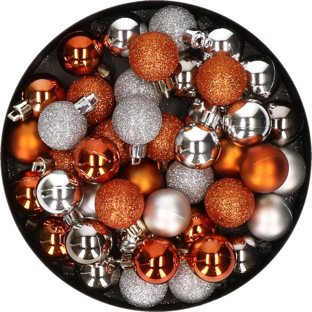 Kleine kunststof kerstversiering 40x stuks set en 3 cm kerstballen in het zilver