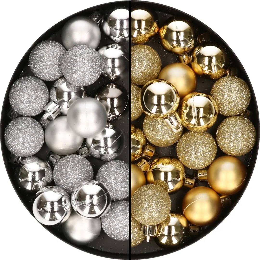 Kleine kunststof kerstversiering 40x stuks set en 3 cm kerstballen in het goud e
