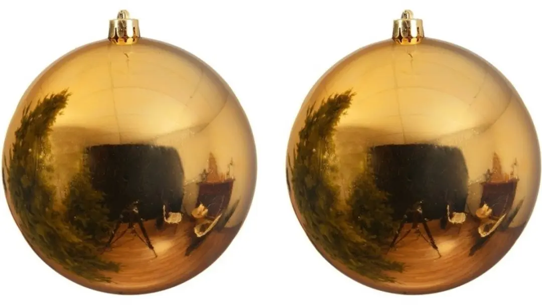 2x Grote gouden kunststof kerstballen van 20 cm