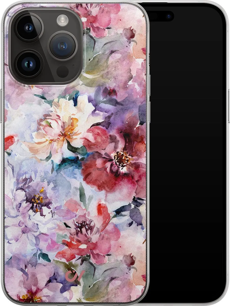 Casevibes Hoesje iPhone 14 Pro Max Bloemen Acryl - Roze - A/14PM/UV/005