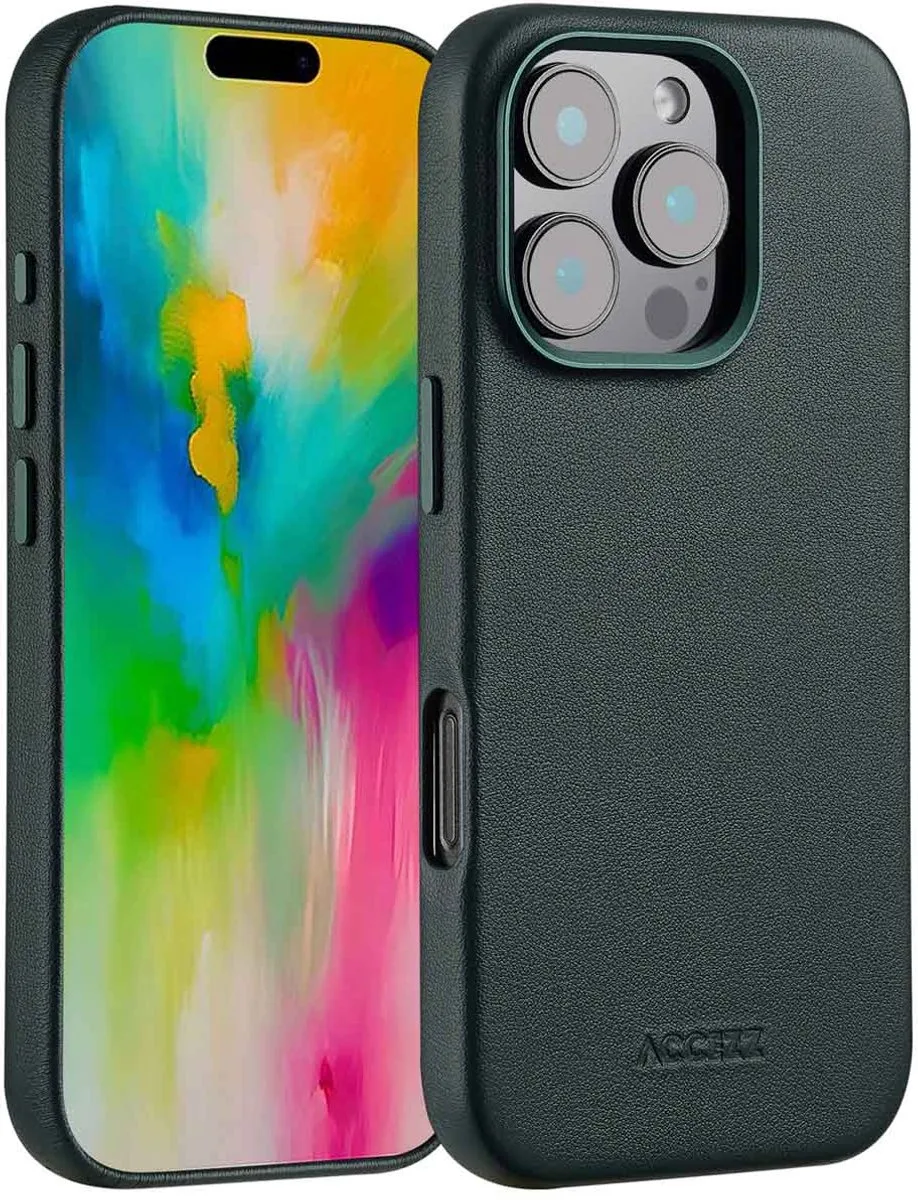 Accezz iPhone 16 Pro Hoesje - MagSafe Leder - Cedar Green - 2 Pasjes