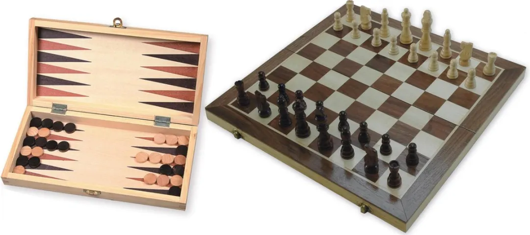 HOT Games Schaak-Backgammon Klapcassette Hout