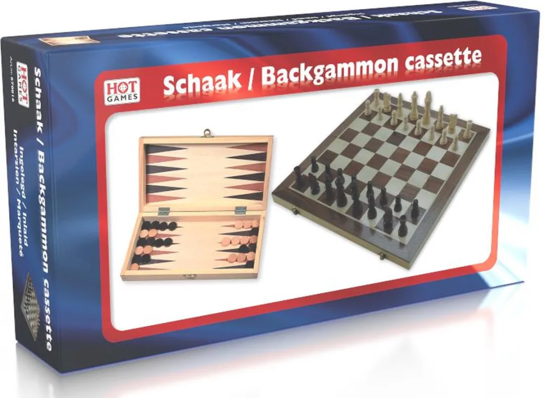 HOT Games Schaak-Backgammon Klapcassette Hout - 29x29cm