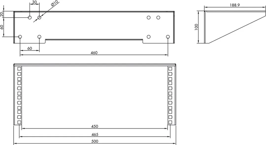 Value 19" Wand-/Ondersteuningsbeugel 4HE - Zwart - afbeelding 5 van 6