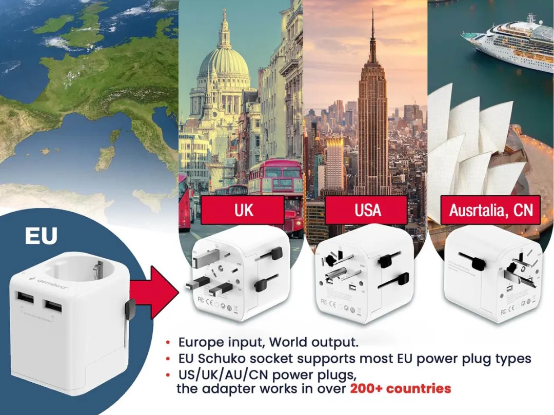 Gembird Universele Reisadapter A-USB-TRAVEL - 12W - Wit