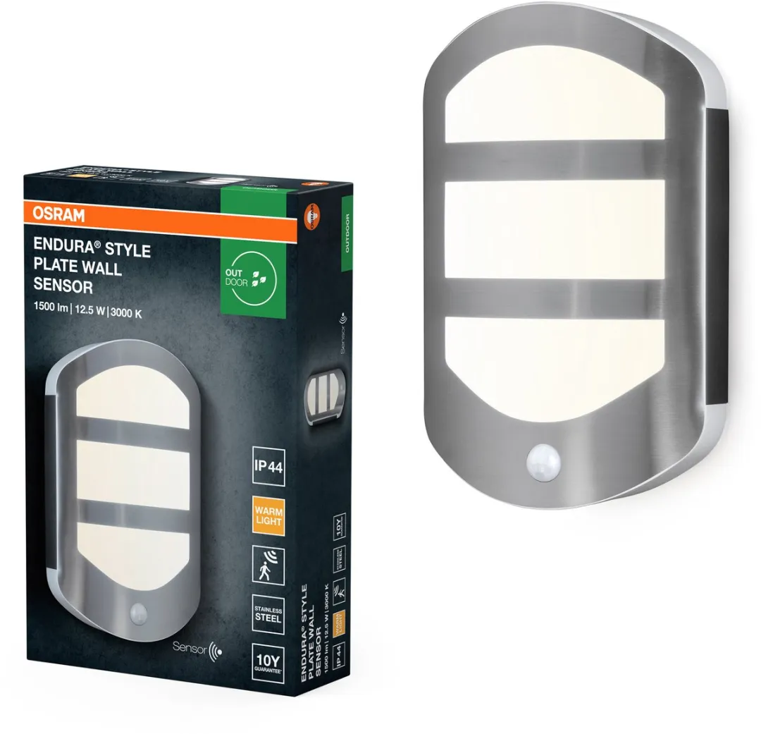 Osram ENDURA Style Plate Wall Sensor Wandlamp 12.5W - Staal