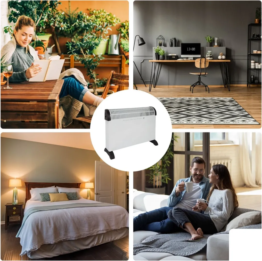 Perel Convectorkachel met turboventilator,, elektrische verwarming, elektrische kachel, radiator met drie warmtestanden voor ruimtes tot 60 m³, voor binnen, thermostaat, 2000 W