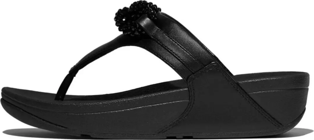 FitFlop FitFlop Lulu Beaded-Chain Leather Toe-Post Sandals ZWART