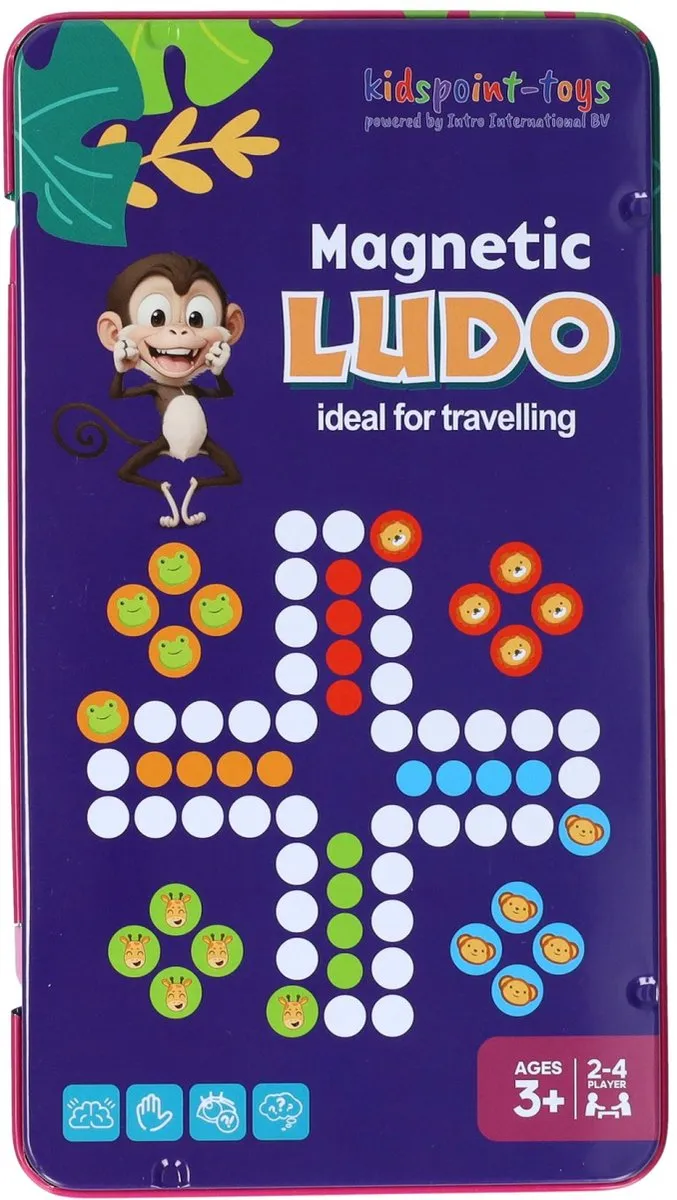 kidspoint-toys Magnetische Reisspel in Blik Ludo - Voor 2 spelers - Vanaf 3 jaar