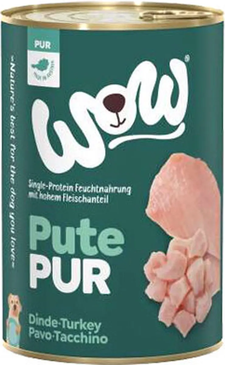 WOW Puur Kalkoen Natvoer Hond 6x400g - afbeelding 3 van 3