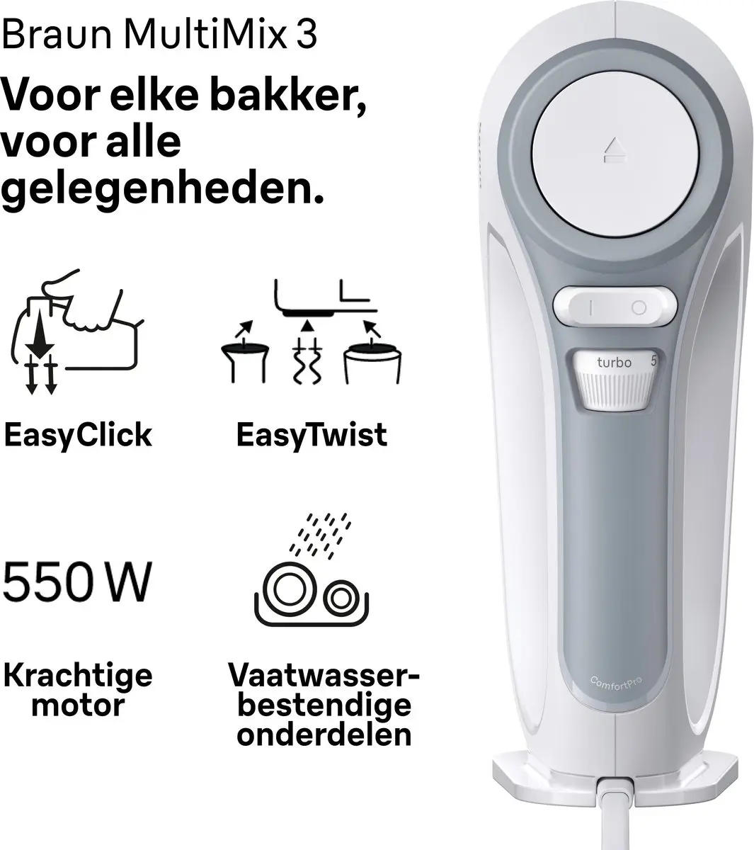 Braun MultiMix3 HM3235WH Handmixer - Wit - afbeelding 2 van 6