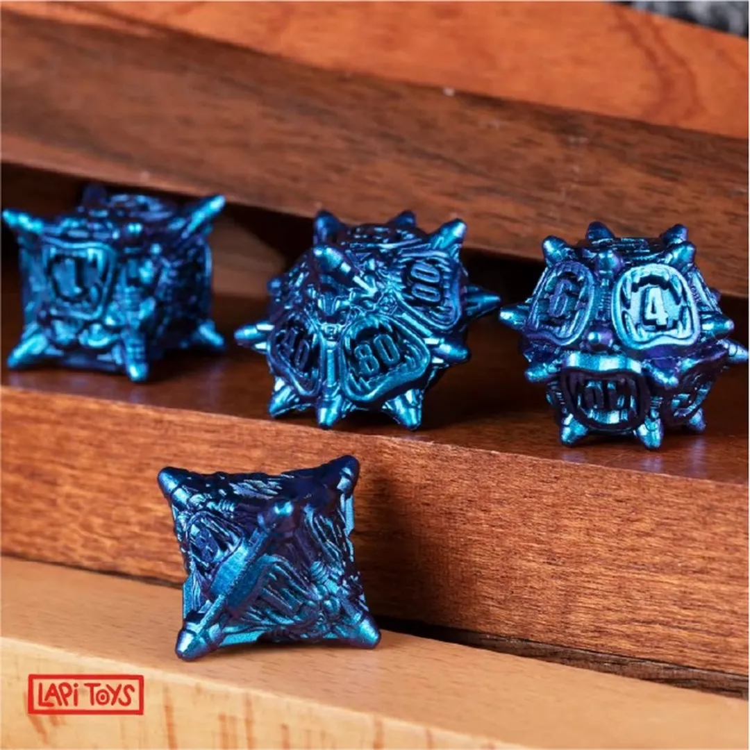 Lapi Toys DnD Polydice Metalen Dobbelstenen - 7 Stuks - Blauw