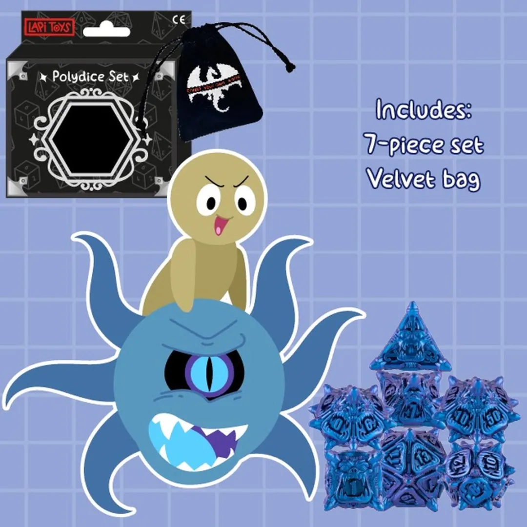 Lapi Toys DnD Polydice Metalen Dobbelstenen - 7 Stuks - Blauw