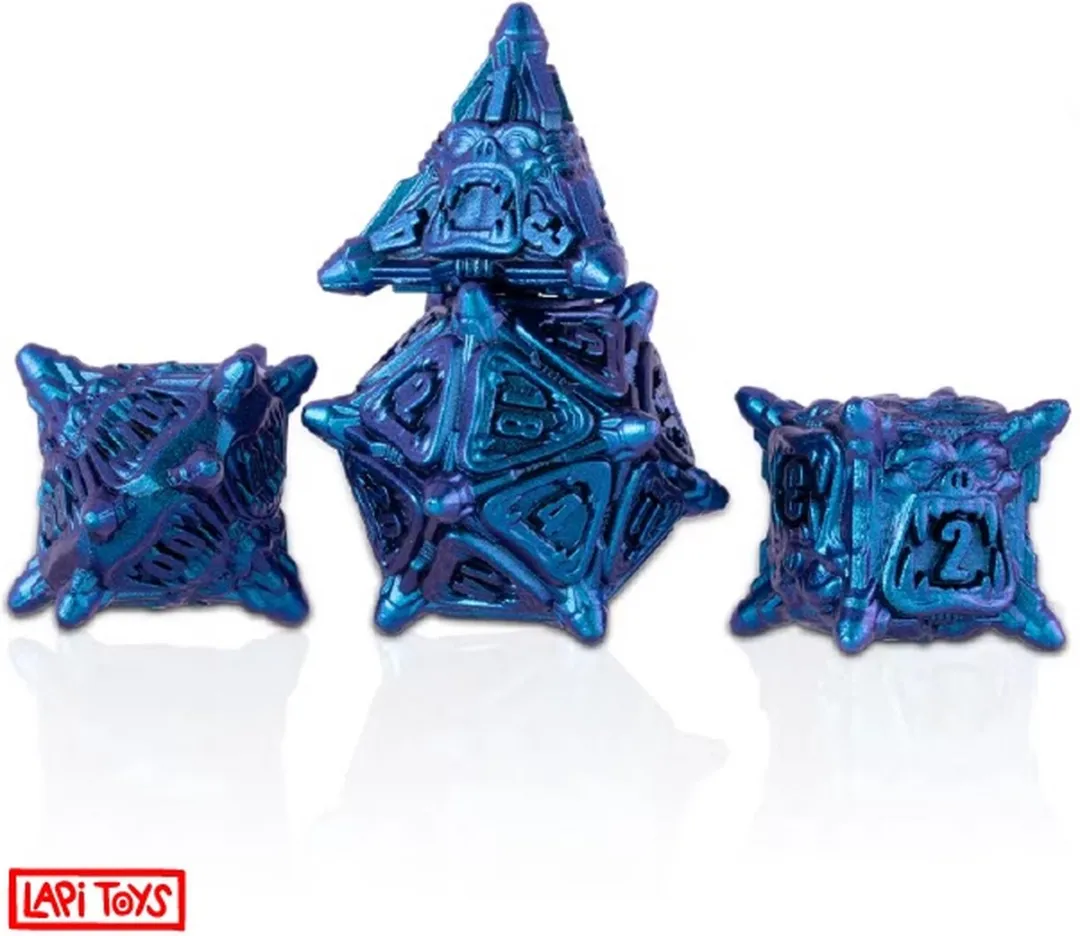 Lapi Toys DnD Polydice Metalen Dobbelstenen - 7 Stuks - Blauw