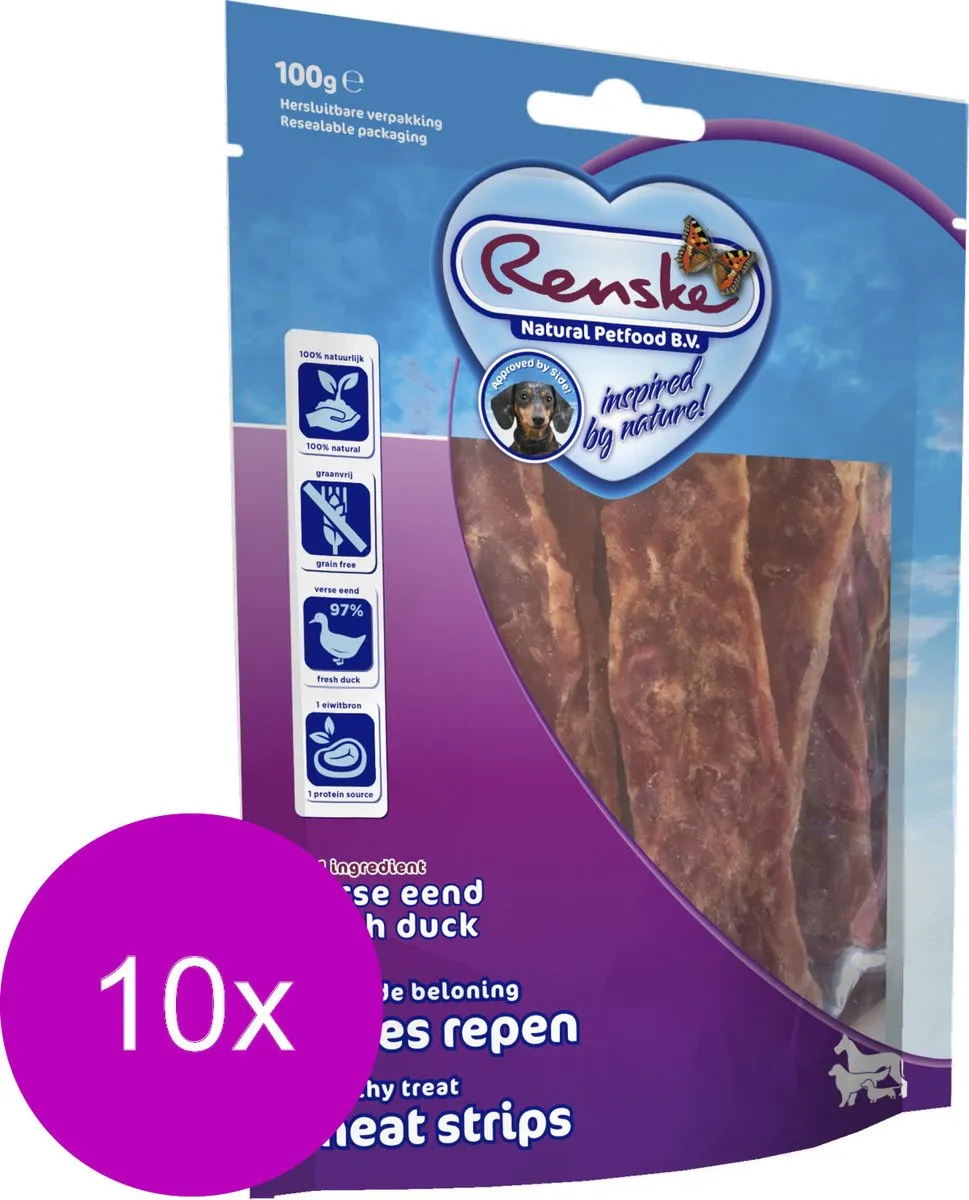 Renske Vleesrepen Eend & Groente - 10 Stuks
