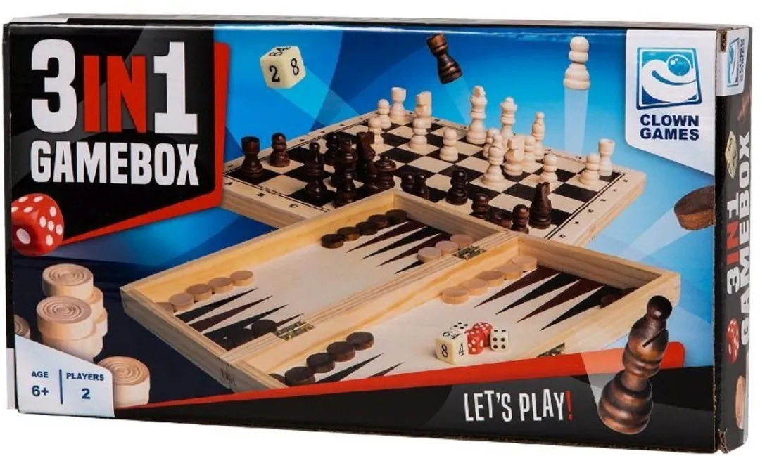 Clown Games Spellendoos Hout FSC 3-in-1 Spellen - 2 Spelers - afbeelding 3 van 3