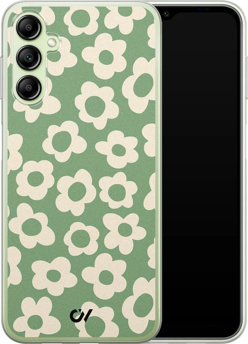 Casevibes Samsung Galaxy A14 5G Hoesje - Groen Retro Cute Flowers