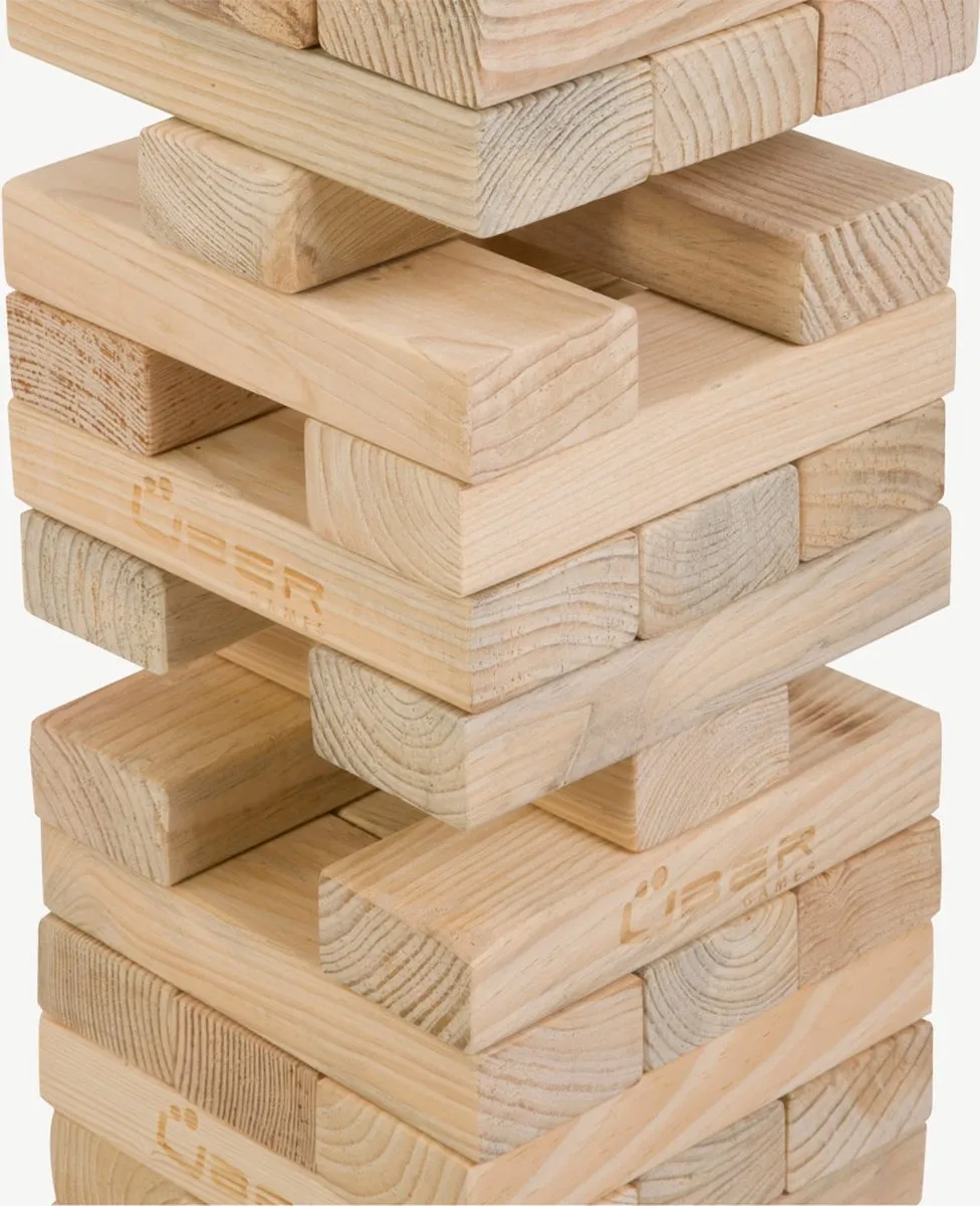 Stapeltoren spel - Tactisch spel - 12 Kg - tot 90 cm hoog - ECO pijnboomhout Topkwaliteit - Made in India - Designed in England - In Stevige Draagtas ®Designed in UK - Prachtig afgewerkt - Kwaliteit & Klasse - Profi