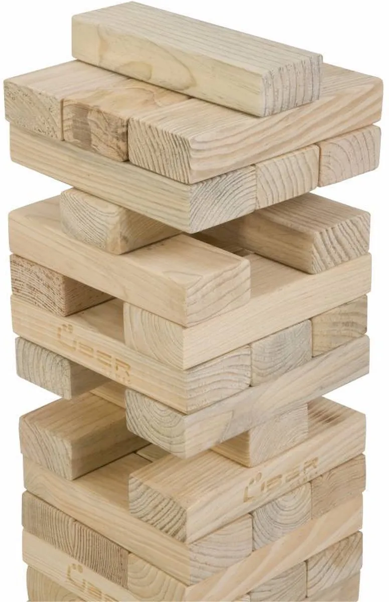 Stapeltoren spel - Tactisch spel - 12 Kg - tot 90 cm hoog - ECO pijnboomhout Topkwaliteit - Made in India - Designed in England - In Stevige Draagtas ®Designed in UK - Prachtig afgewerkt - Kwaliteit & Klasse - Profi