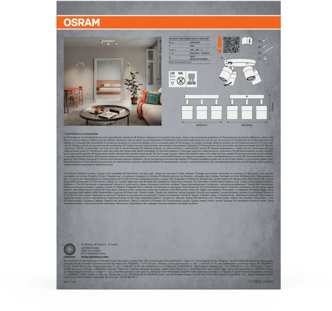 Osram LED Spot Half Wood Line Plaat 4xGU10 - Wit/Houtdecor