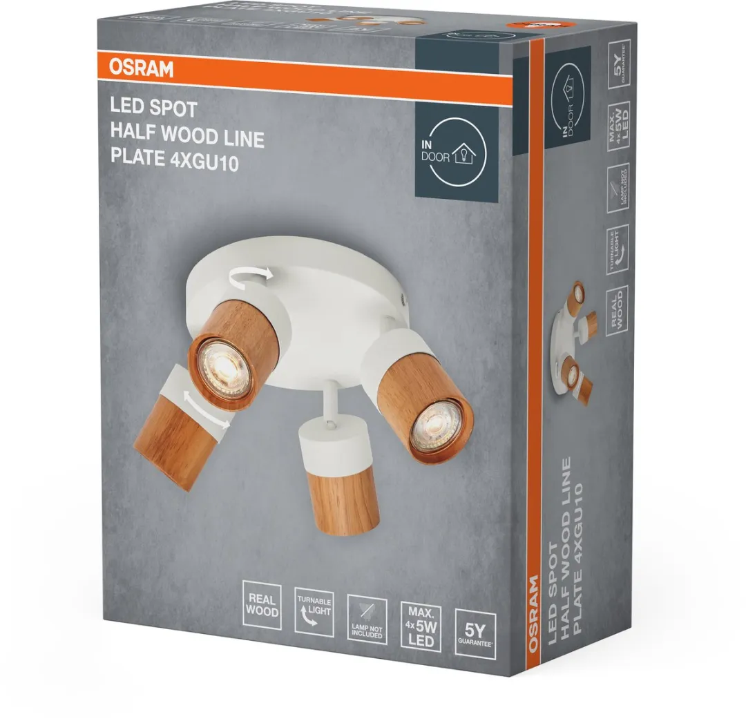 Osram LED Spot Half Wood Line Plaat 4xGU10 - Wit/Houtdecor