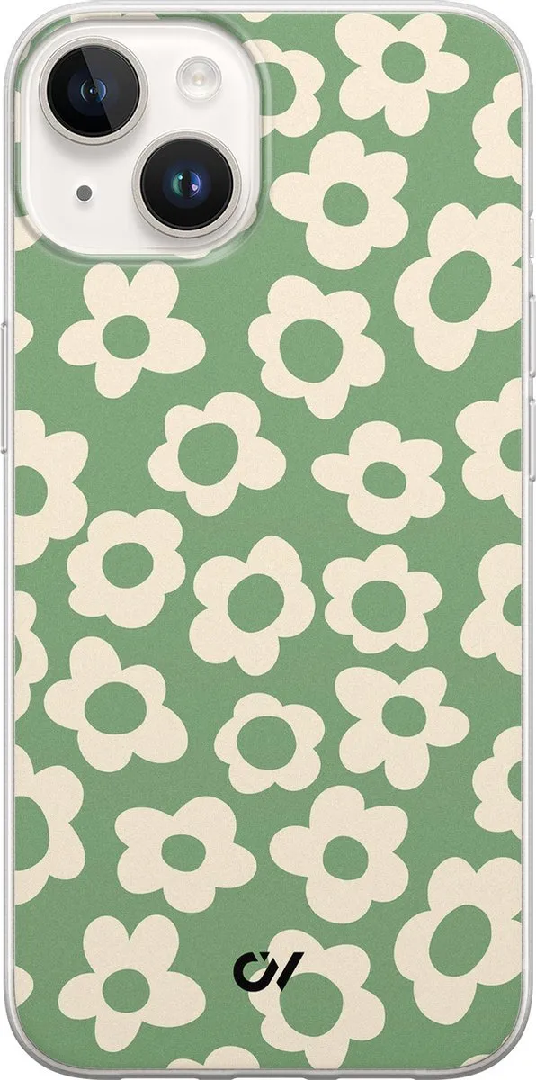 Casevibes Hoesje iPhone 14 Retro Cute Flowers Groen A/14/UV/020