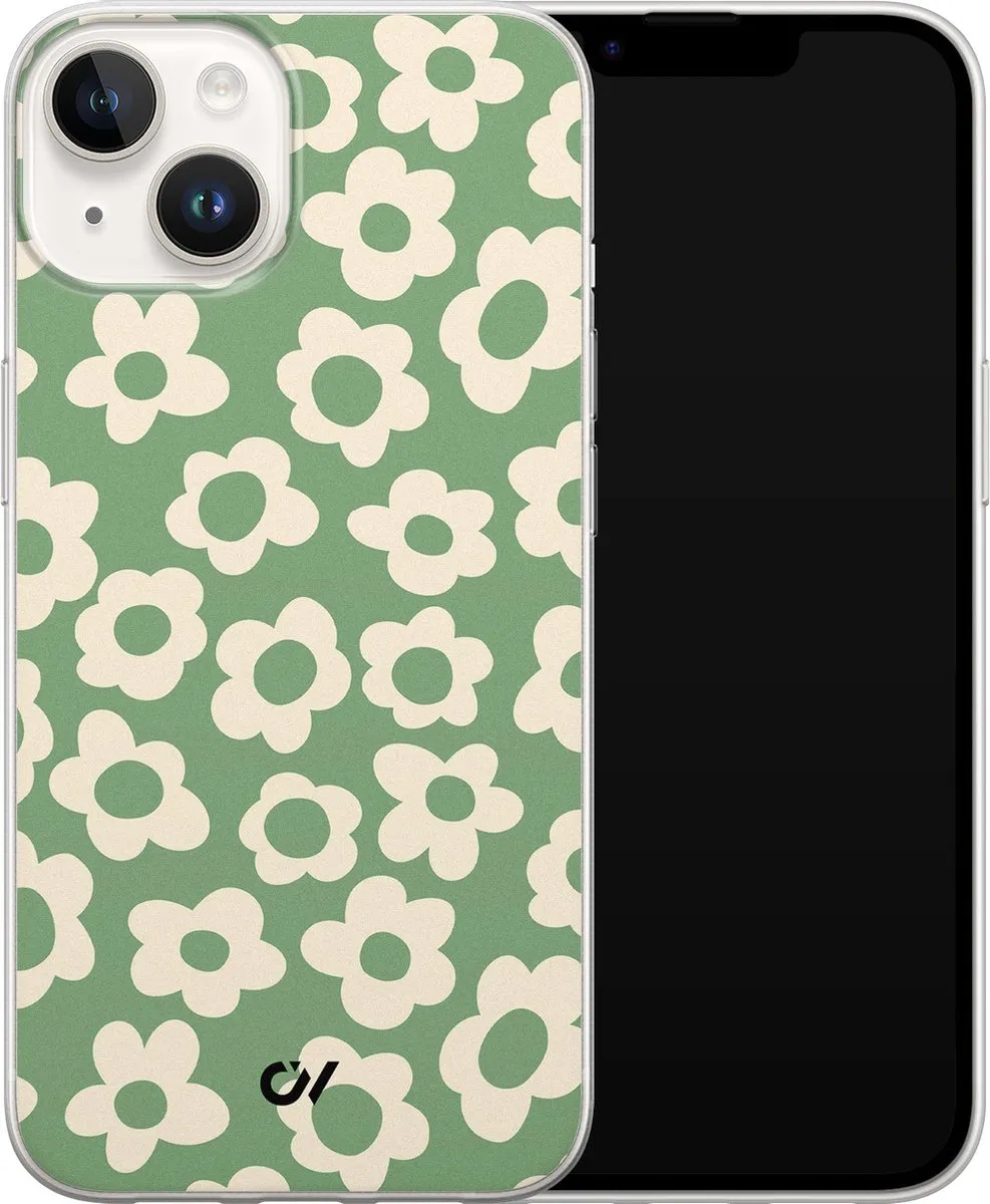 Casevibes Hoesje iPhone 14 Retro Cute Flowers Groen A/14/UV/020