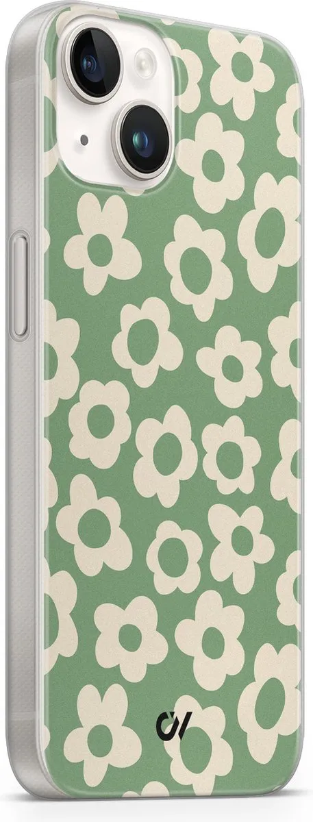 Casevibes Hoesje iPhone 14 Retro Cute Flowers Groen A/14/UV/020