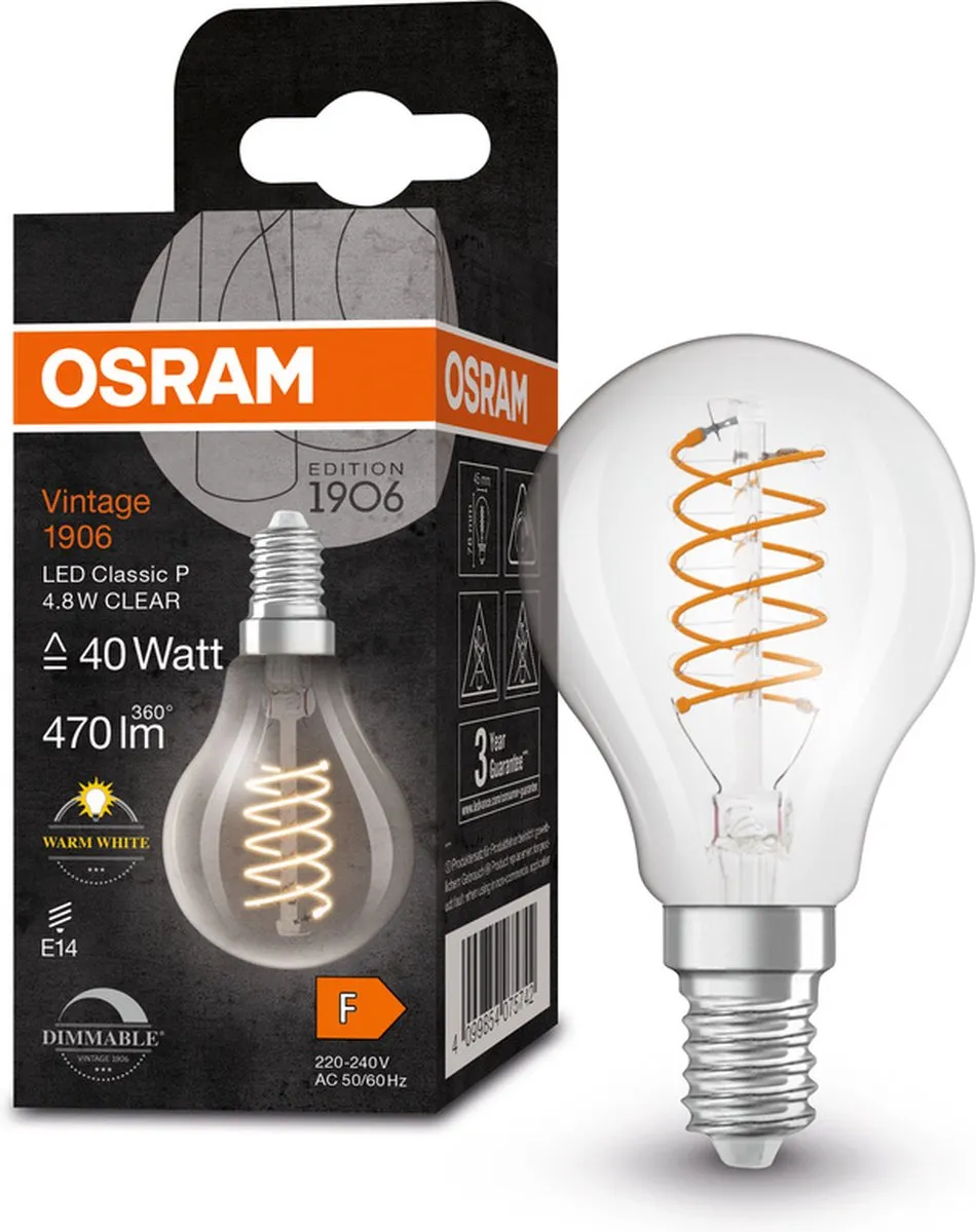 Osram Vintage 1906 LED Classic Slim E14 4.8W 470lm - Helder