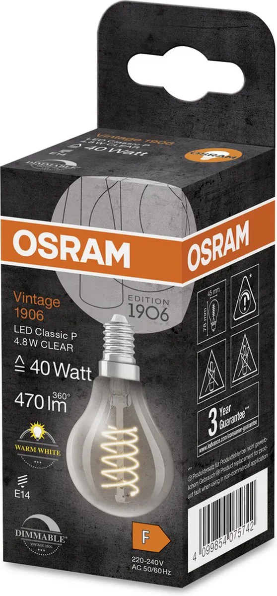 Osram Vintage 1906 LED Classic Slim E14 4.8W 470lm - Helder - afbeelding 6 van 6