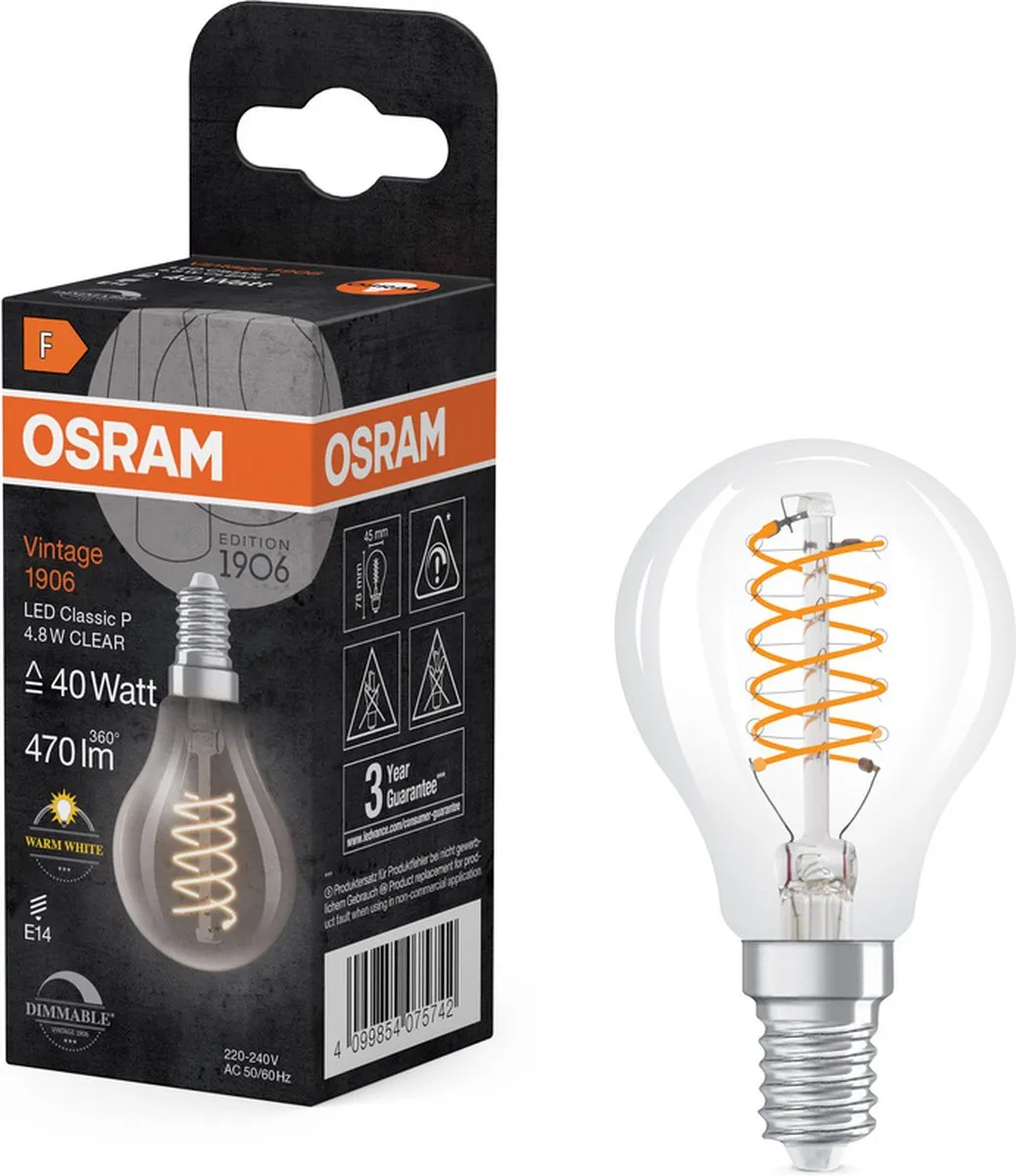 Osram Vintage 1906 LED Classic Slim E14 4.8W 470lm - Helder