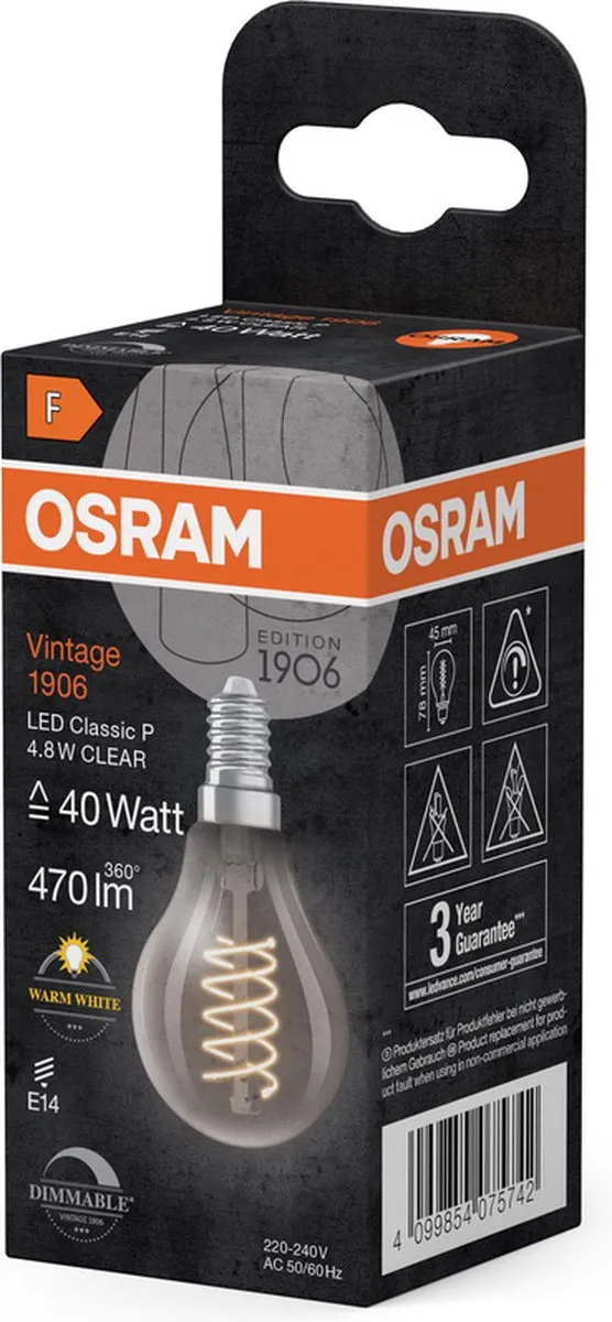 Osram Vintage 1906 LED Classic Slim E14 4.8W 470lm - Helder